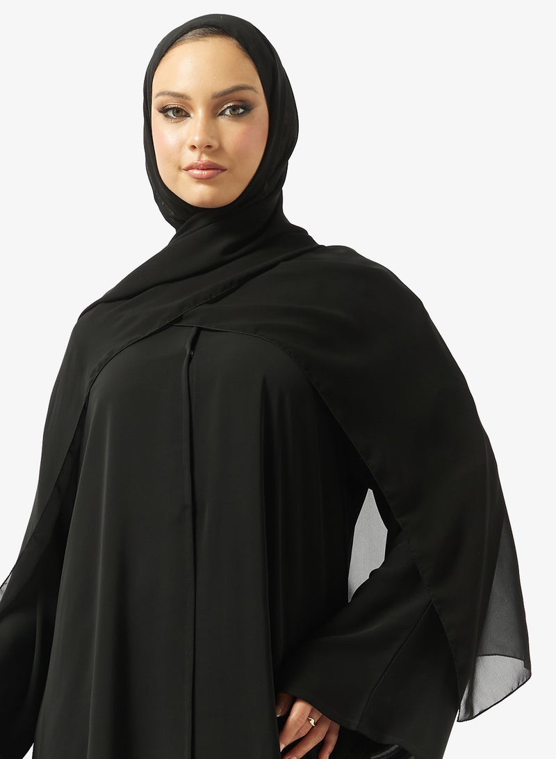 hayas closet Black Embellished Abaya With Sheila - Image 3